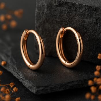 Rose Gold Plated Sterling Silver Mini Huggie Hoop Sleeper Earrings, 5 of 7