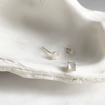 Tiny Mother Of Pearl Square Studs, 3 of 4