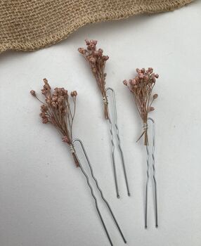 Pink Dried Flower Hair Pins, 4 of 4
