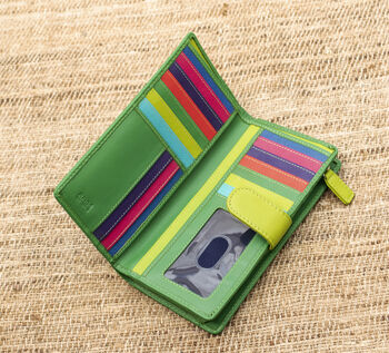 Green And Multicolour Womans Leather Purse Wallet Rfid, 4 of 12