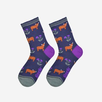 Women's Bamboo Socks Highland Cow Thistles, 2 of 6