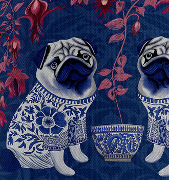 Chinoiserie Pug Lampshade On Blue, 3 of 5