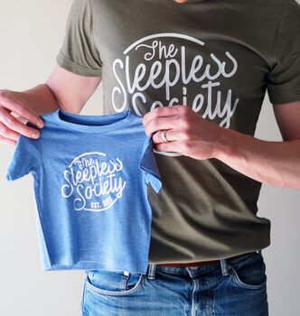 Personalised Daddy And Me Sleepless Society T Shirt Set, 2 of 7