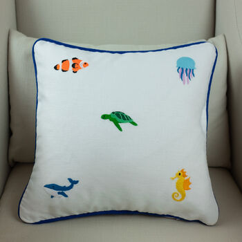 Children's Under The Sea Embroidered Nursery Cushion, 3 of 8