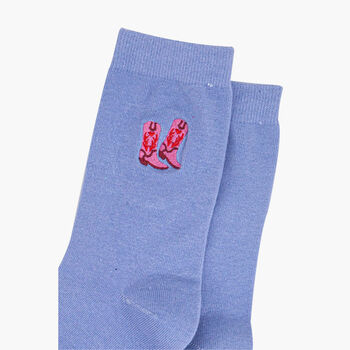 Embridered Cowboy Boots Ankle Socks Women's Blue, 4 of 4