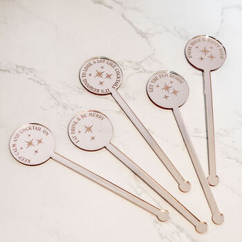 Set Of Five Cocktail Quote Themed Drink Stirrers, 2 of 4