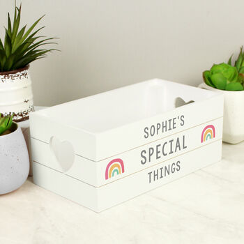Personalised New Baby Rainbow White Wooden Crate, 3 of 4