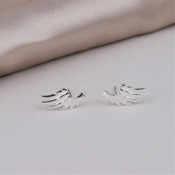 Sterling Silver Angel Wing Earrings Studs, 3 of 3