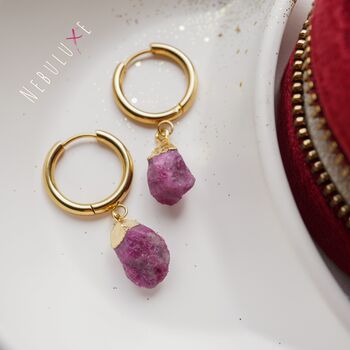Ruby Crystal Hoop Earrings July Birthstone Jewellery, 4 of 10