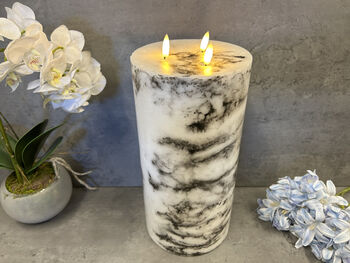 30cm Xl Marbled Grey LED Pillar Candle – Real Wax, 3 of 12