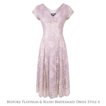 Bespoke Bridesmaid Dresses In Platinum And Powder Lace, 6 of 10