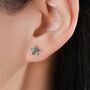 Sterling Silver Emerald Green Cz Flower Barbell Earrings, thumbnail 2 of 12
