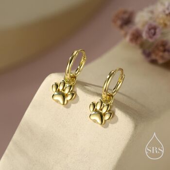 Sterling Silver Paw Print Huggie Hoop Earrings, 3 of 11