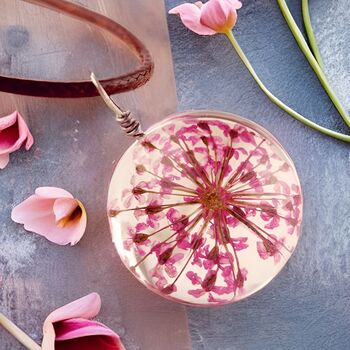 Rose Pink Leather Dandelion Pendant Necklace Gift, 6 of 6