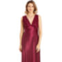 English Made Burgundy Long Satin Nightdress With Lace, thumbnail 2 of 5