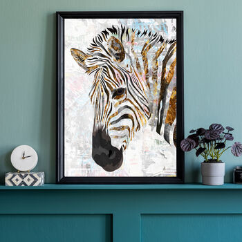 Textured Modern Abstract Animal Art Zebra Gold White Print, 2 of 7