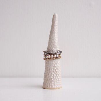 Handmade White Ceramic Circle Texture Ring Display Cones, 2 of 7