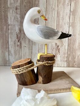 19cm Hand Painted Wooden Lifelike Seagull Ornament Figurine Sculpture, 3 of 9