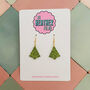 Small Light Green Glitter Christmas Tree Earrings, thumbnail 1 of 4