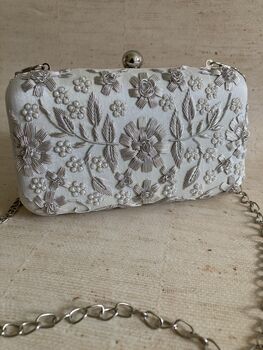 White Grey Handcrafted Rectangular Clutch Bag, 8 of 10