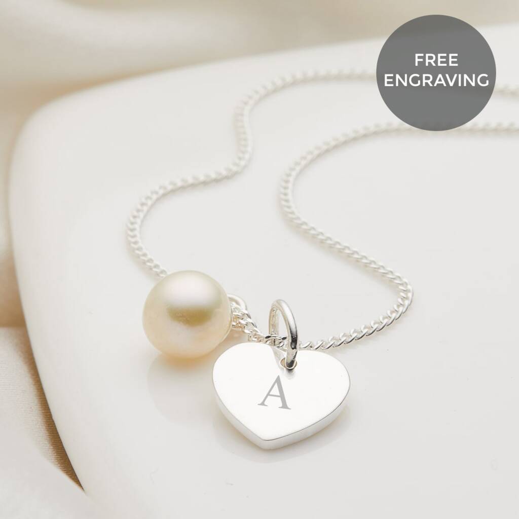 Personalised Sterling First Pearl Heart Necklace, 1 of 7