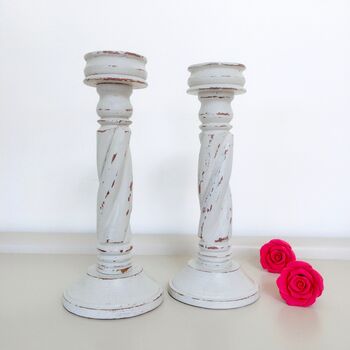 Pair Of Antique Hand Painted Candlesticks ~ Nine, 2 of 6