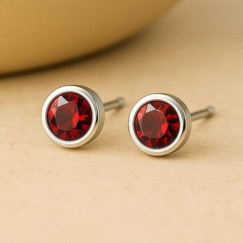 Sterling Silver July Ruby Birthstone Stud Earrings, 2 of 5