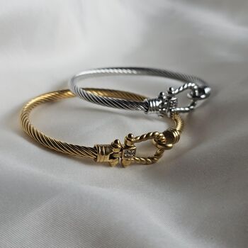 Tarnishfree 18 K Gold Plated Twisted Rope Shackle Rope Bracelet With Cubic Zirconia, 7 of 9