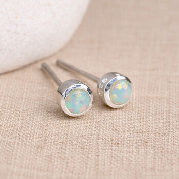 Sterling Silver White Opal Micro Stud Earrings – 4mm, 3 of 12