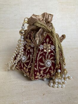 Maroon Handcrafted Velvet Potli Bag/Wrist Bag, 6 of 6