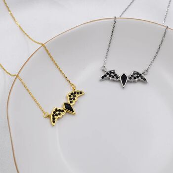 Black Cz Bat Necklace In Sterling Silver, 3 of 11