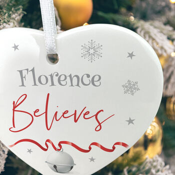 'Believes' Ceramic Heart Hanging Decoration Bauble + Gift Box, 6 of 7