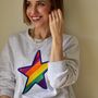 Large Star Embroidered Rainbow Sweatshirt Ash Grey, thumbnail 2 of 3