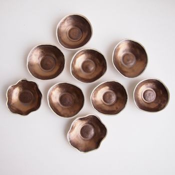 Handmade Mini Gold Ceramic Pottery Ring Dish, 7 of 10