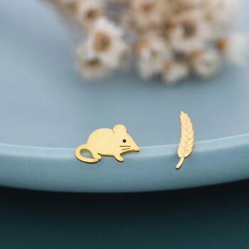 Sterling Silver Mouse And Wheat Stud Earrings, 6 of 11