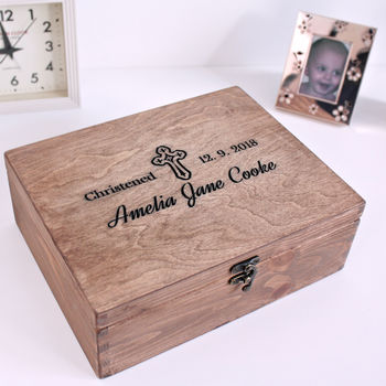 Personalised Carved Wooden Christening Box, 2 of 5