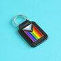 Progress Pride Leather And Metal Keyring, thumbnail 1 of 4