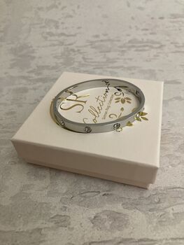 Luxury Stainless Steel Silver Zirconia Bangle, 3 of 3