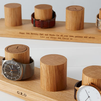Personalised Solid Oak Watch Stand For Four Watches, 4 of 12