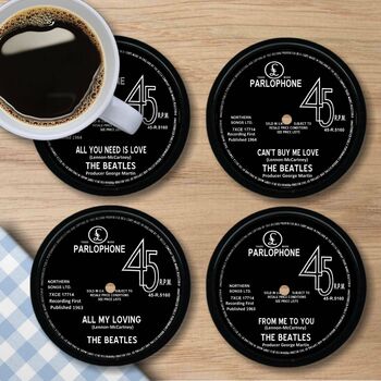 Personalised Vinyl Coasters Beatles Set Of Four, 4 of 6