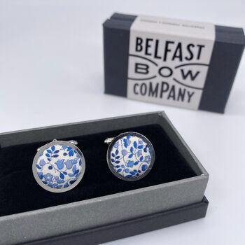 Liberty Cufflinks In Navy And White Ditsy Floral, 2 of 3