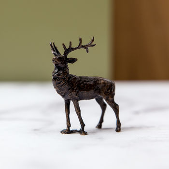 Miniature Bronze Stag Sculpture 8th Anniversary Gift, 5 of 12