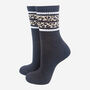 Leopard Print Striped Sporty Ribbed Cotton Ankle Socks Women's Black, thumbnail 1 of 4