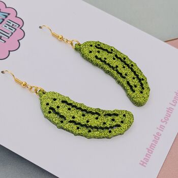 Mini Green Pickle Glitter Earrings, 3 of 5