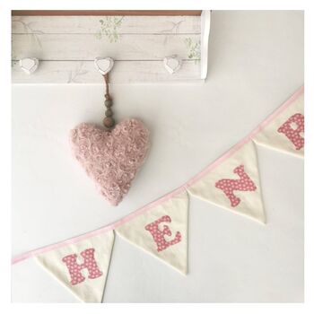 Pink Bunting, New Baby Nursery Gift, Cream And Pink Personalised Bedroom Wall Banner, 3 of 7