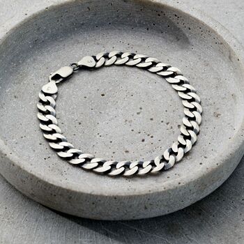 Men's Silver Flat Curb Chain Bracelet, 2 of 4