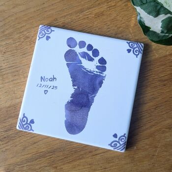 Vintage Style Hand Or Footprint Personalised Ceramic Tile Coaster, 3 of 6