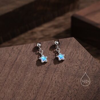 Small Moonstone Star Dangle Stud Earrings In Sterling Silver, 2 of 11