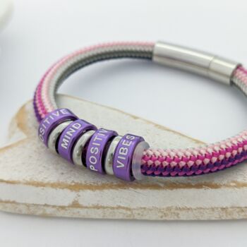 Women's Cord Bracelet With Personalised Purple Rings, 2 of 6