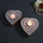 Wooden Heart Tea Light Candle Holder, Set Of Two, thumbnail 2 of 5